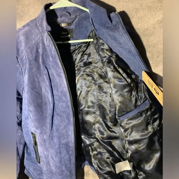 Dennis Basso leather suede blue bomber jacket - Picture 10 of 12